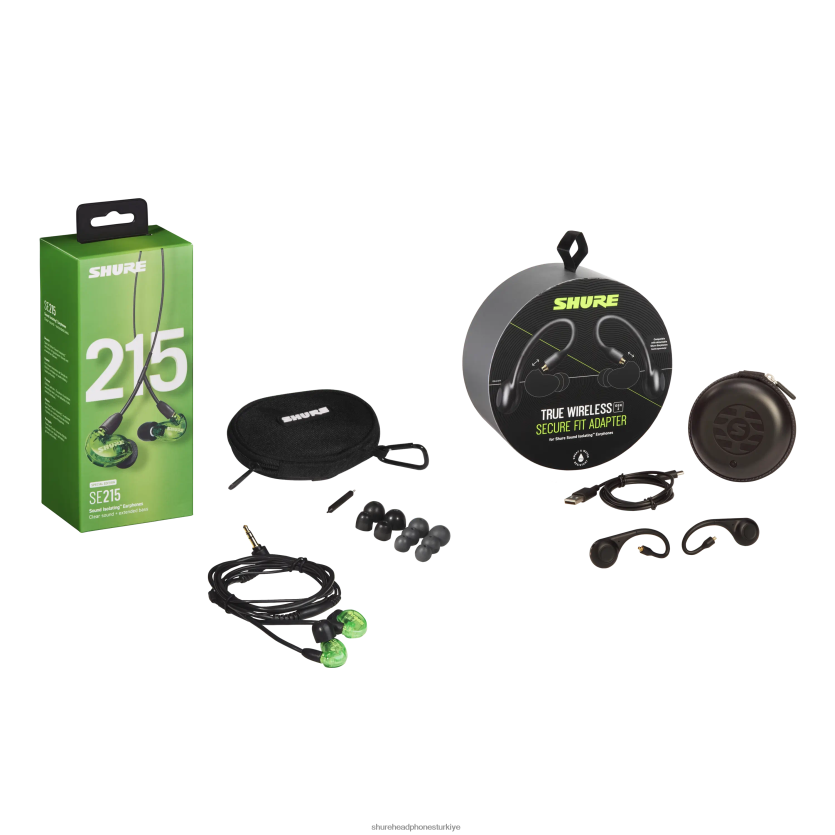 Shure se215 gerçek kablosuz kulaklık paketi gen 2 TF0ZT2 ürün paketleri yeşil